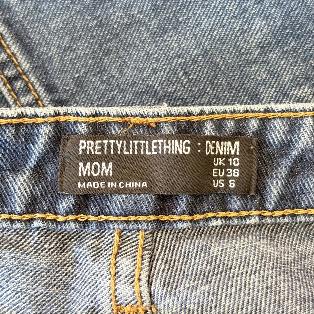 PrettyLittleThing Mom Jeans Size 6 Distressed Blue High Rise Ripped Denim Pants - Picture 5 of 6